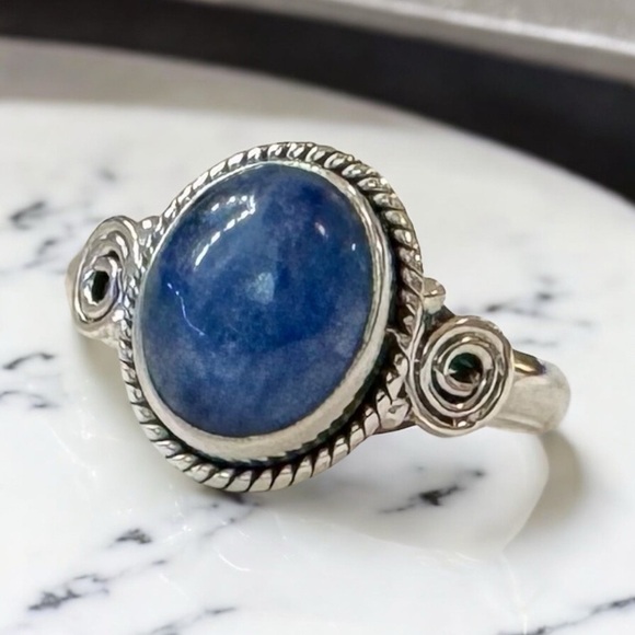 Kyanite Cabochon Bali Sterling Silver Ring (8) - Picture 2 of 11